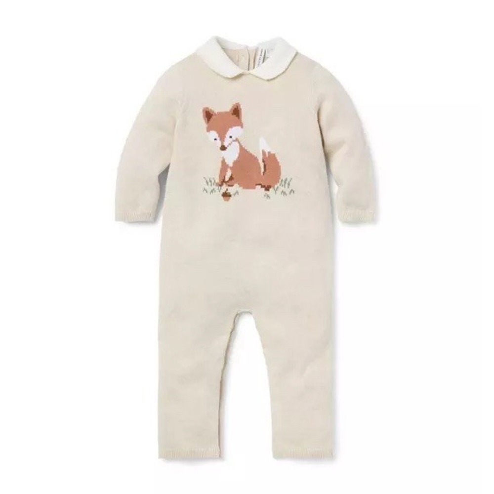 Janie & Jack Cream Fox Knit‎ Romper Peter Pan Collar 3-6 Months Classic Heritage